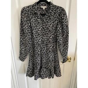 Topshop black & white floral mini shirt dress size S